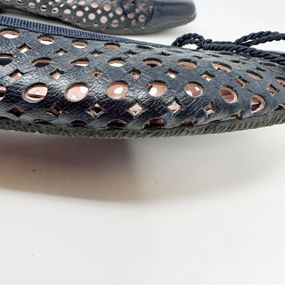 Paul Mayer Attitudes Perforated Cap Toe Leather Ballet Flats Navy Blue Size 10